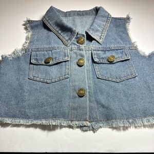 Denim Fringe Crop Vest - Light Blue Kids Jacket